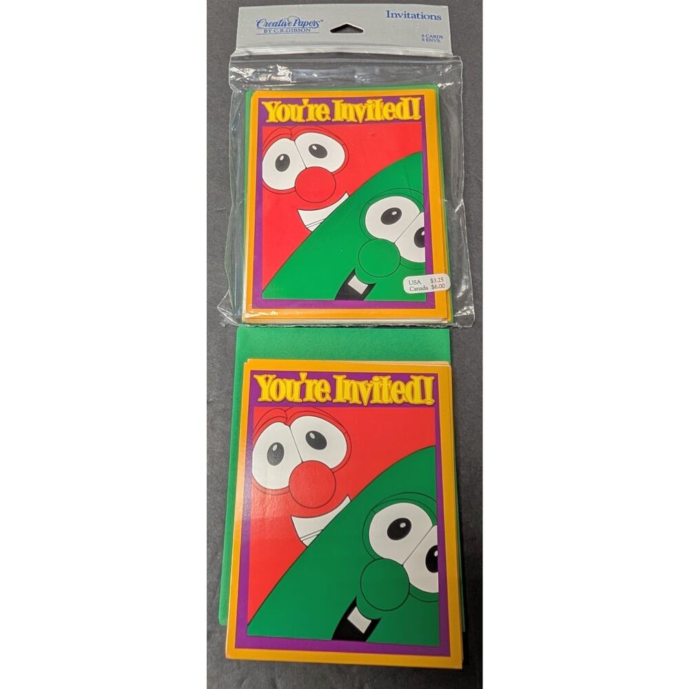 Vtg Veggie Tales Party Invitation Cards 90s Bob The Tomato Larry The Cucumber 13